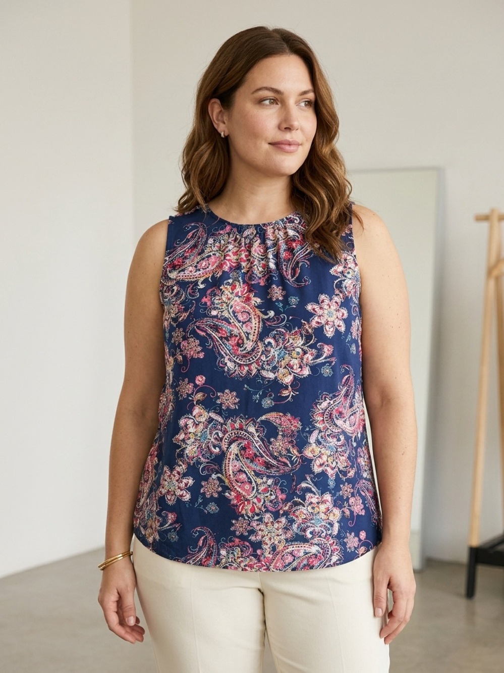 Navy Paisley Sleeveless Camisole - Brand: Unbranded
